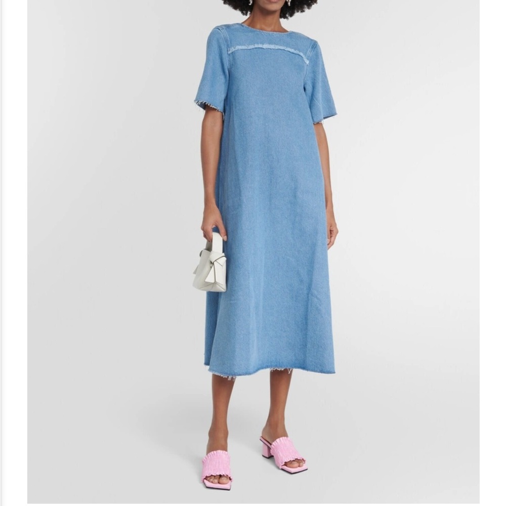 Ganni scoop back denim midi dress